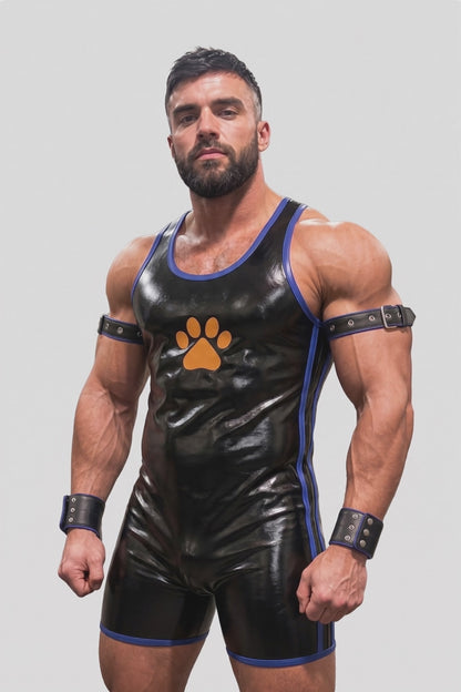 Joy-lgbt Men’s Black Blue Glossy Paw Print Bodysuit Shorts