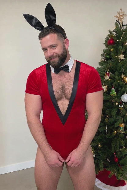 Christmas Cottontail Velvet Bodysuit — Red & Black