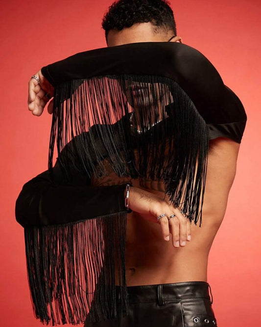 Men's Fringe Open-Back Crop Top